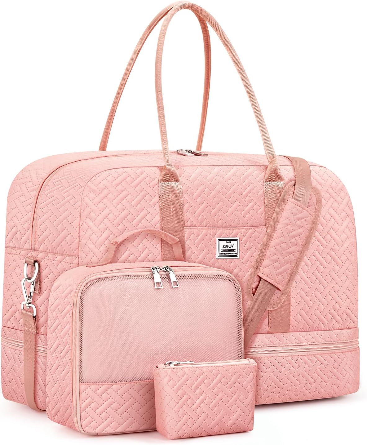 Weekender Bag for Women, Large Overnight Bag Canvas Travel Duffel Bag Carry On Tote with Shoe Compartment 21" 3Pcs Set