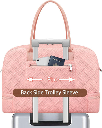 Weekender Bag for Women, Large Overnight Bag Canvas Travel Duffel Bag Carry On Tote with Shoe Compartment 21" 3Pcs Set