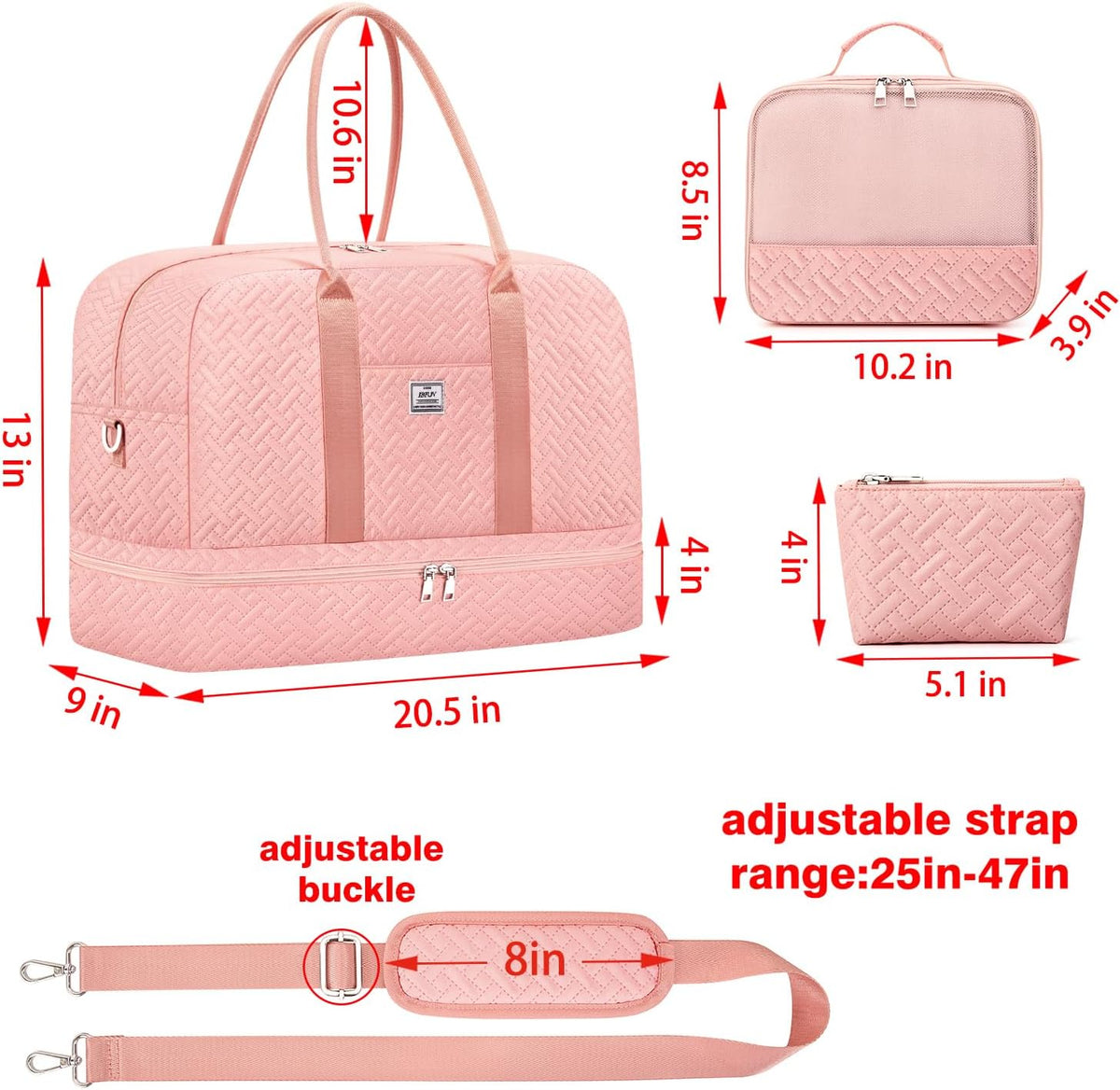 Weekender Bag for Women, Large Overnight Bag Canvas Travel Duffel Bag Carry On Tote with Shoe Compartment 21" 3Pcs Set