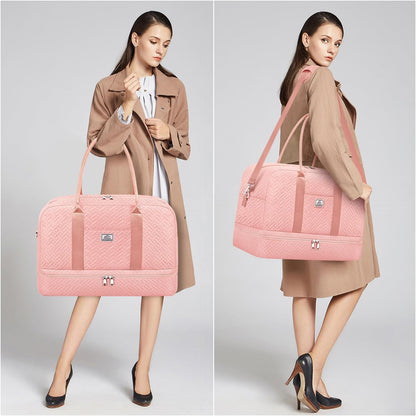 Weekender Bag for Women, Large Overnight Bag Canvas Travel Duffel Bag Carry On Tote with Shoe Compartment 21" 3Pcs Set