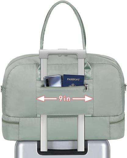 Weekender Bag for Women, Large Overnight Bag Canvas Travel Duffel Bag Carry On Tote with Shoe Compartment 21" 3Pcs Set