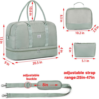 Weekender Bag for Women, Large Overnight Bag Canvas Travel Duffel Bag Carry On Tote with Shoe Compartment 21" 3Pcs Set
