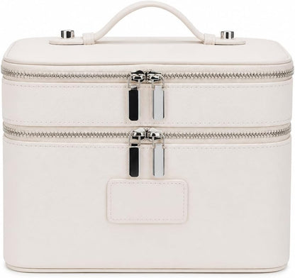 Makeup Case,Leather Double Layer Makeup Bag Duo,Large Portable Travel Toiletry Case Cosmetic Organizer for Women