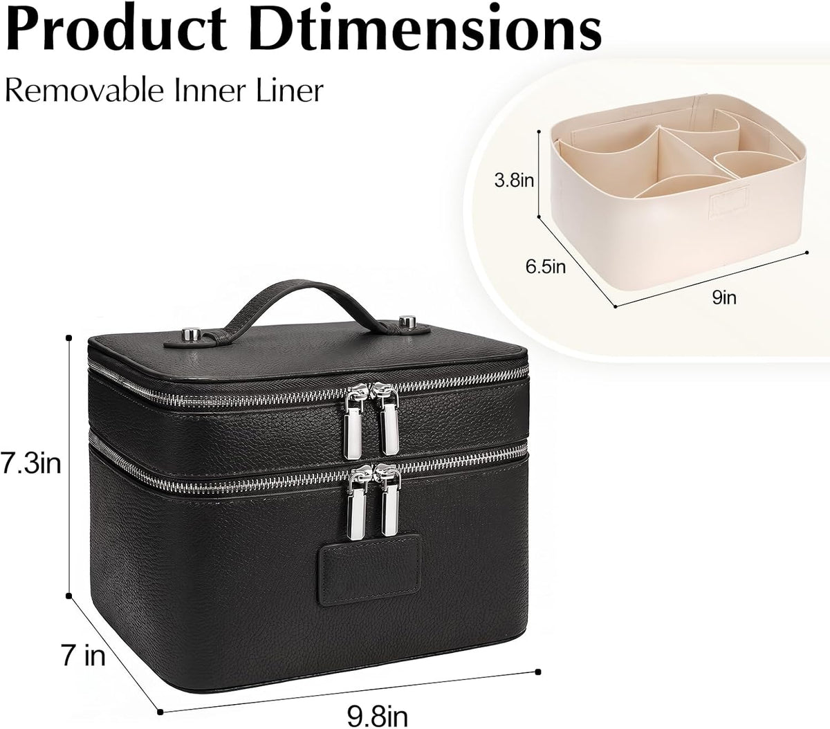 Makeup Case,Leather Double Layer Makeup Bag Duo,Large Portable Travel Toiletry Case Cosmetic Organizer for Women