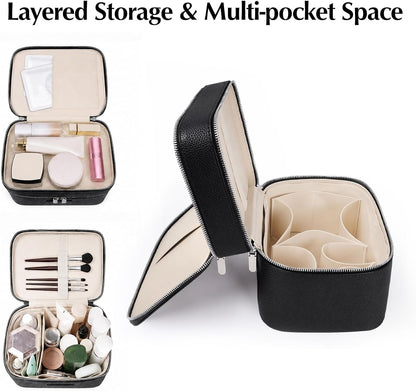 Makeup Case,Leather Double Layer Makeup Bag Duo,Large Portable Travel Toiletry Case Cosmetic Organizer for Women
