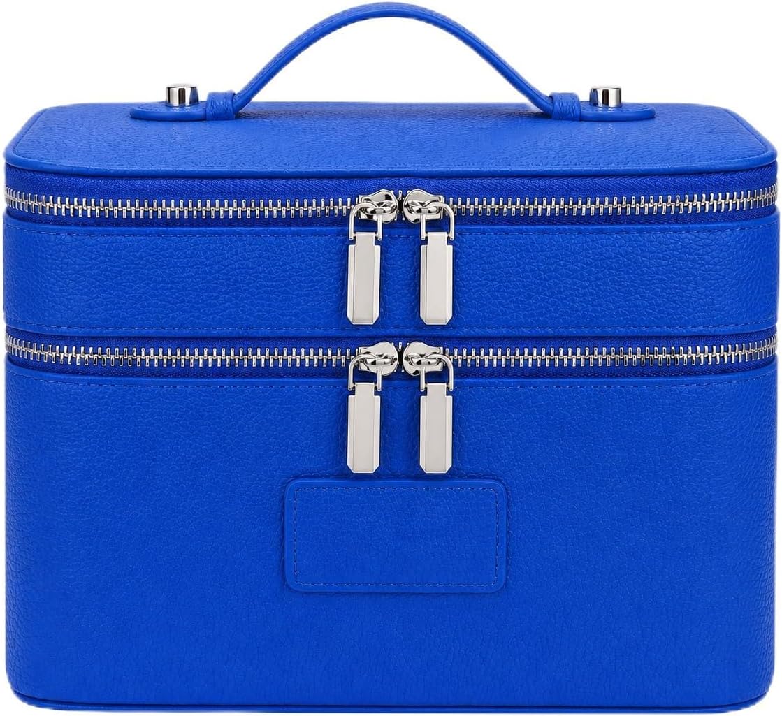 Makeup Case,Leather Double Layer Makeup Bag Duo,Large Portable Travel Toiletry Case Cosmetic Organizer for Women