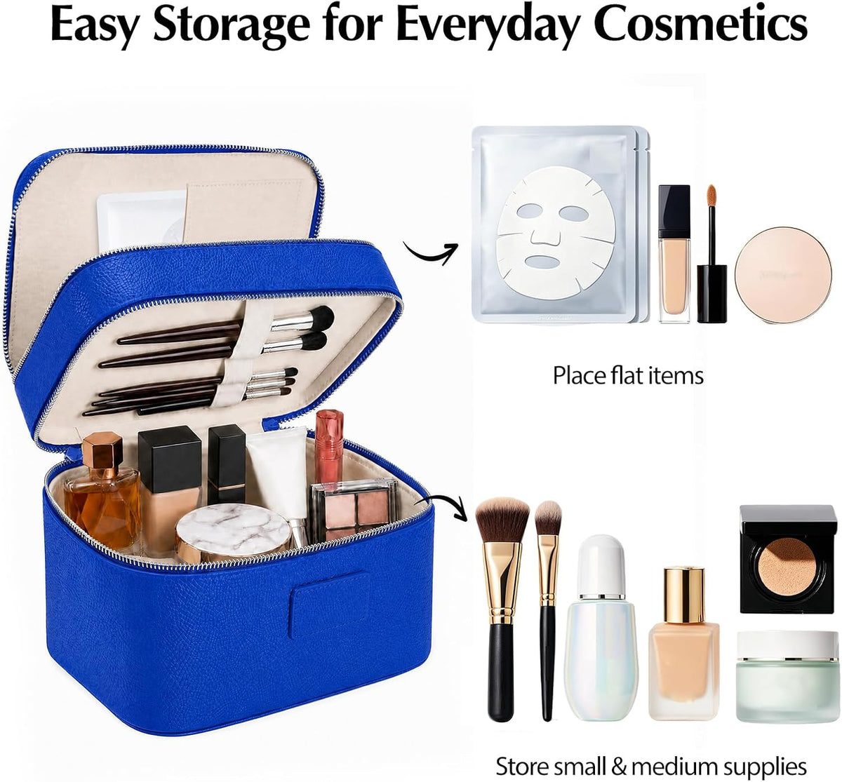 Makeup Case,Leather Double Layer Makeup Bag Duo,Large Portable Travel Toiletry Case Cosmetic Organizer for Women