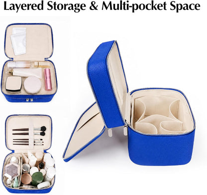 Makeup Case,Leather Double Layer Makeup Bag Duo,Large Portable Travel Toiletry Case Cosmetic Organizer for Women