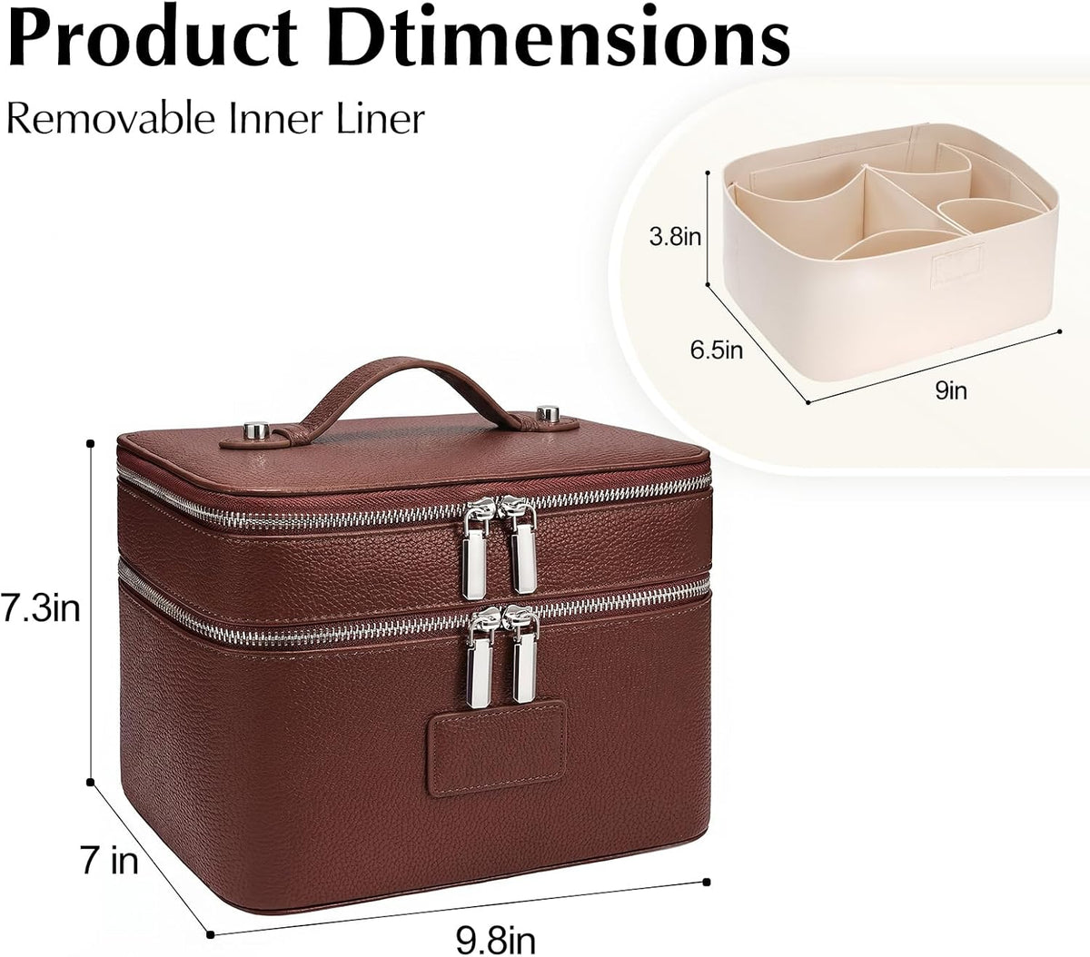 Makeup Case,Leather Double Layer Makeup Bag Duo,Large Portable Travel Toiletry Case Cosmetic Organizer for Women