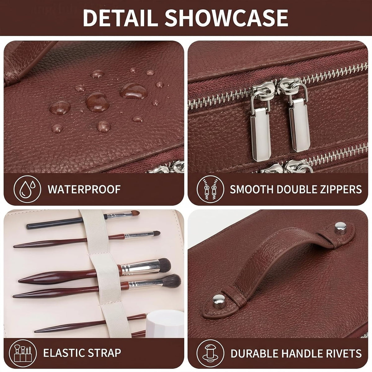 Makeup Case,Leather Double Layer Makeup Bag Duo,Large Portable Travel Toiletry Case Cosmetic Organizer for Women