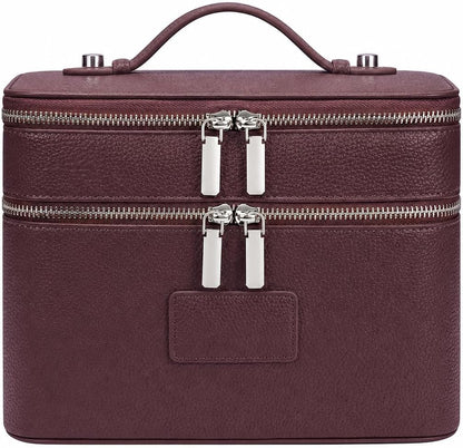 Makeup Case,Leather Double Layer Makeup Bag Duo,Large Portable Travel Toiletry Case Cosmetic Organizer for Women