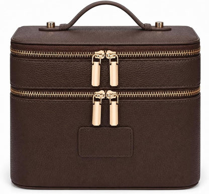 Makeup Case,Leather Double Layer Makeup Bag Duo,Large Portable Travel Toiletry Case Cosmetic Organizer for Women
