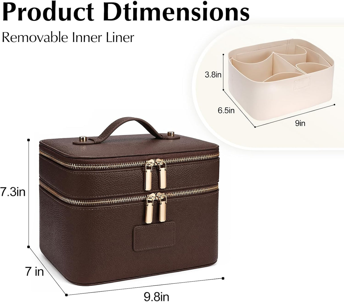 Makeup Case,Leather Double Layer Makeup Bag Duo,Large Portable Travel Toiletry Case Cosmetic Organizer for Women
