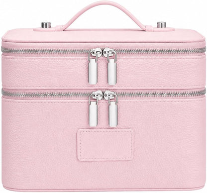 Makeup Case,Leather Double Layer Makeup Bag Duo,Large Portable Travel Toiletry Case Cosmetic Organizer for Women