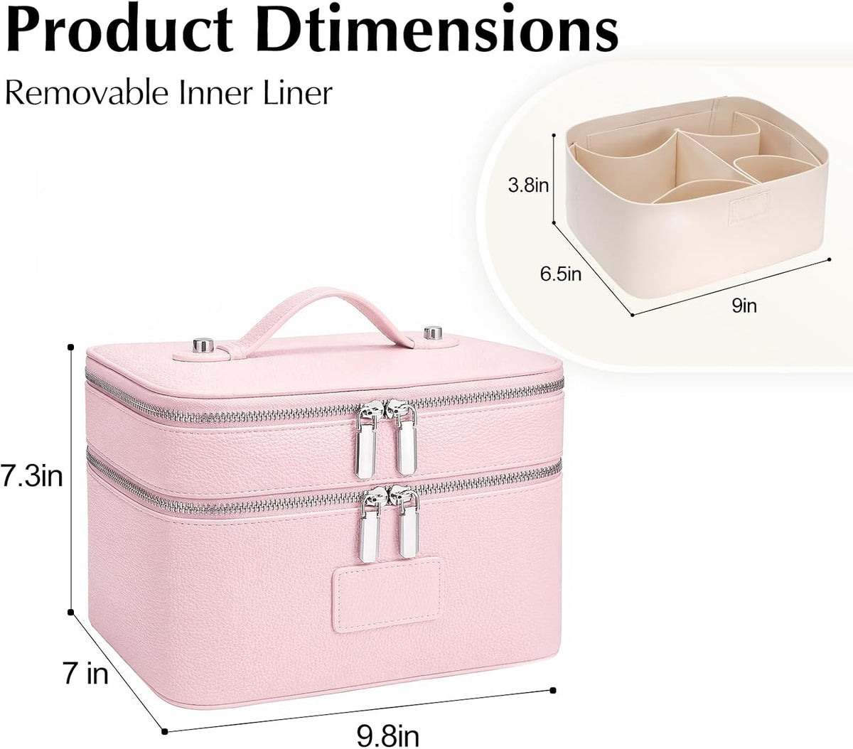 Makeup Case,Leather Double Layer Makeup Bag Duo,Large Portable Travel Toiletry Case Cosmetic Organizer for Women