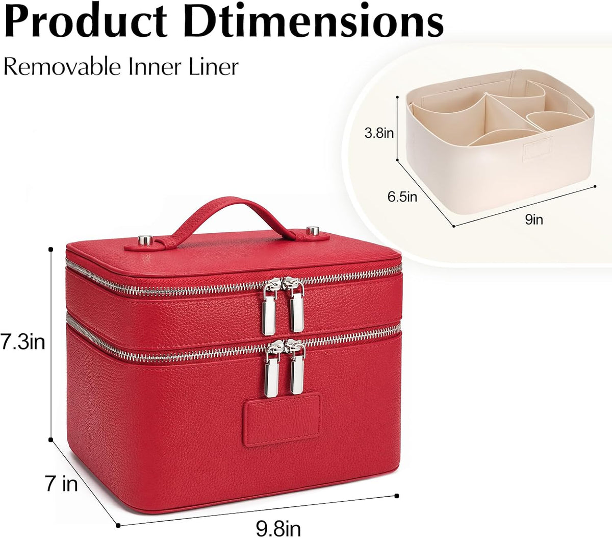 Makeup Case,Leather Double Layer Makeup Bag Duo,Large Portable Travel Toiletry Case Cosmetic Organizer for Women