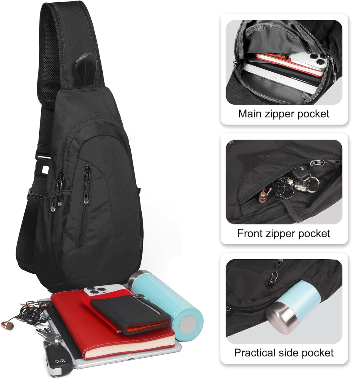 Small Sling Bag, Lightweight Crossbody Backpack for Men Women, Shoulder Bag for Sports and Outdoor