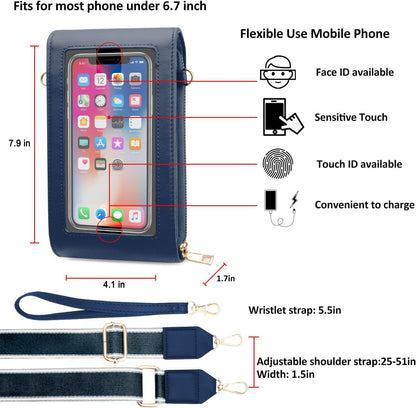 CrossBody Bags with Touchscreen Cell Phone Purse Window Zipper Pocket,RFID Blocking Card Holder iPhone bag for Women