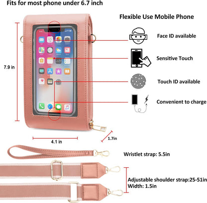 CrossBody Bags with Touchscreen Cell Phone Purse Window Zipper Pocket,RFID Blocking Card Holder iPhone bag for Women