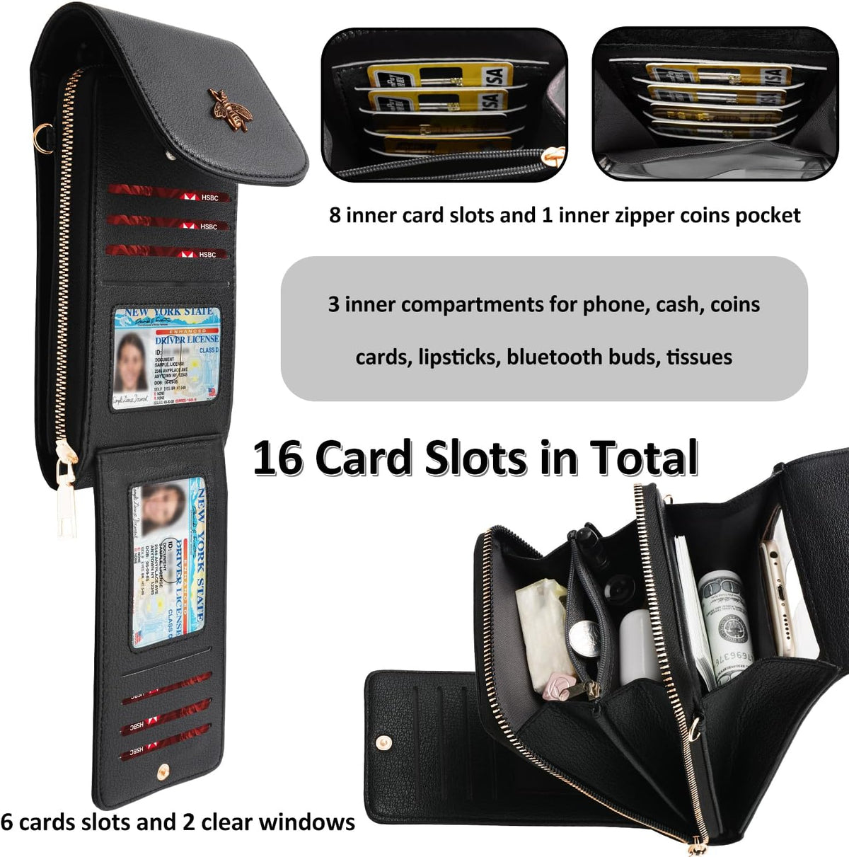 CrossBody Bags with Touchscreen Cell Phone Purse Window Zipper Pocket,RFID Blocking Card Holder iPhone bag for Women