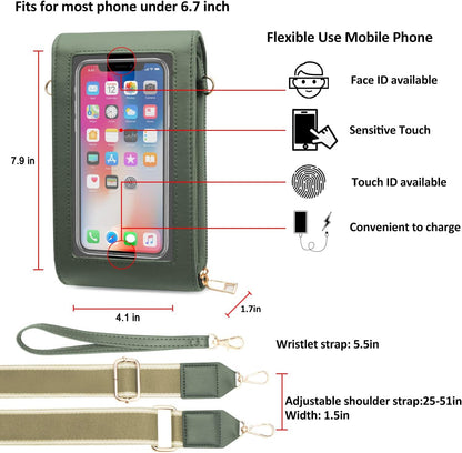 CrossBody Bags with Touchscreen Cell Phone Purse Window Zipper Pocket,RFID Blocking Card Holder iPhone bag for Women