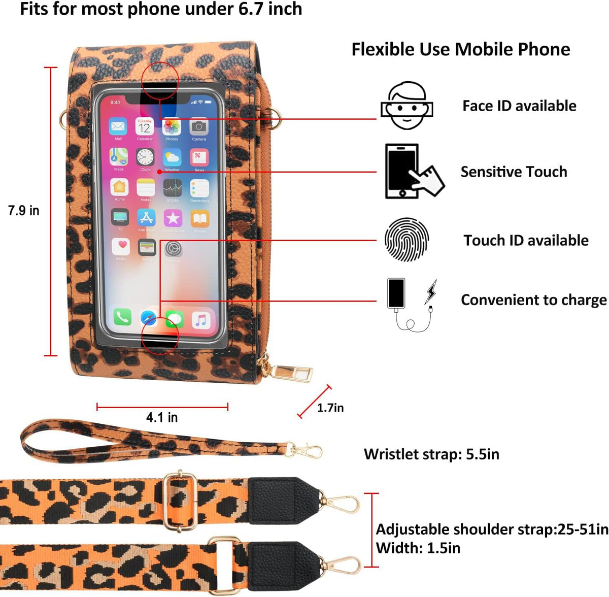 CrossBody Bags with Touchscreen Cell Phone Purse Window Zipper Pocket,RFID Blocking Card Holder iPhone bag for Women