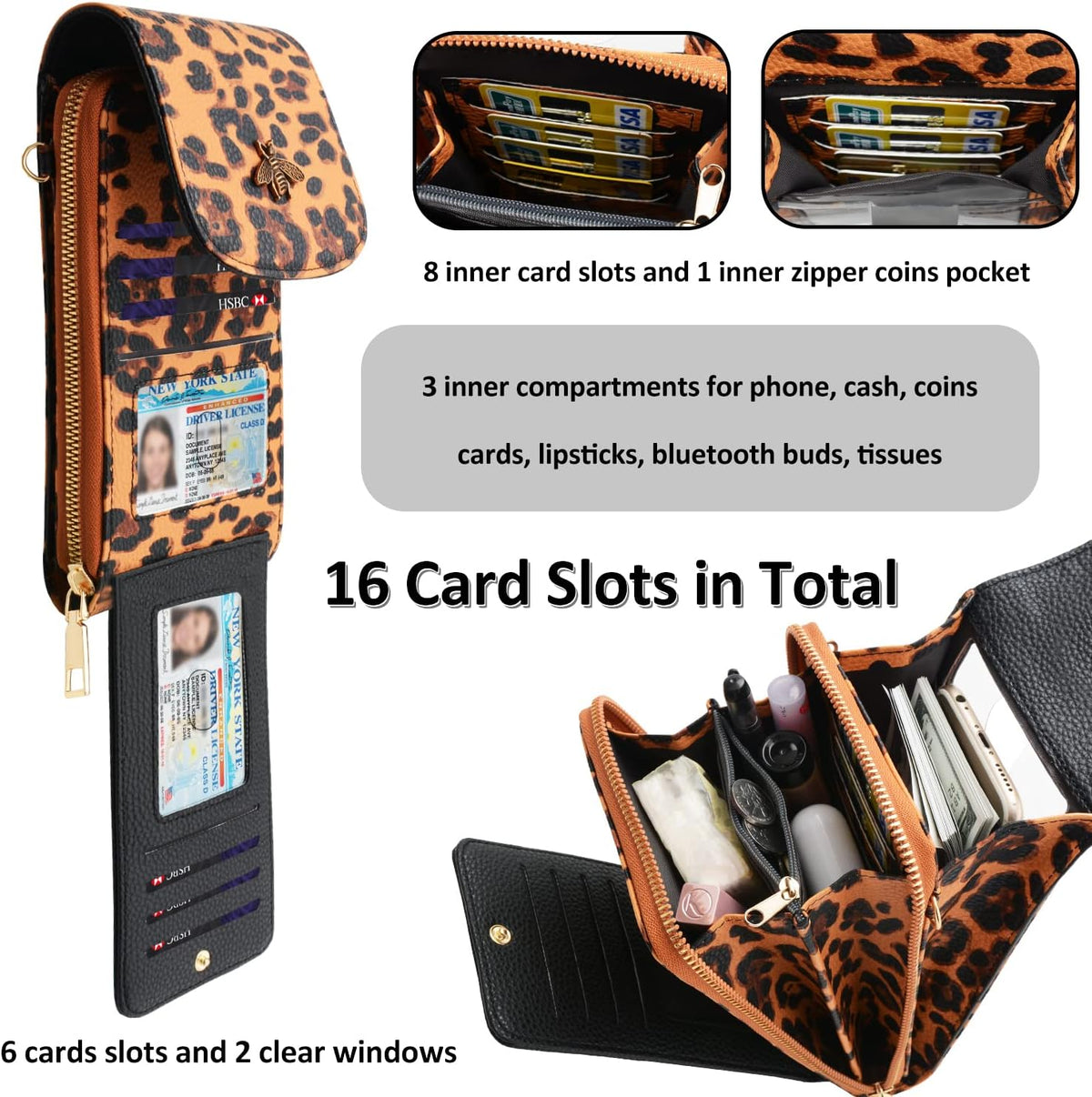 CrossBody Bags with Touchscreen Cell Phone Purse Window Zipper Pocket,RFID Blocking Card Holder iPhone bag for Women