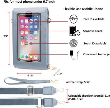 CrossBody Bags with Touchscreen Cell Phone Purse Window Zipper Pocket,RFID Blocking Card Holder iPhone bag for Women