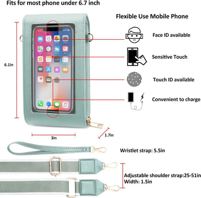 CrossBody Bags with Touchscreen Cell Phone Purse Window Zipper Pocket,RFID Blocking Card Holder iPhone bag for Women