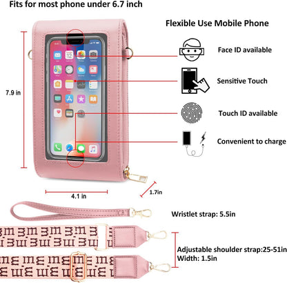 CrossBody Bags with Touchscreen Cell Phone Purse Window Zipper Pocket,RFID Blocking Card Holder iPhone bag for Women