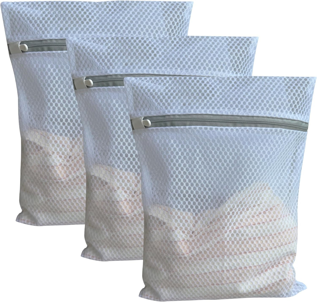3Pcs Mesh Laundry Bags Durable Zipper Wash Bags for Delicates, Lingerie, Bras, Underwear, Baby Clothes, Shoe, Sock - Protect Garments in Washing Machine Pouch Net Bag Travel 12 x 16 Inches