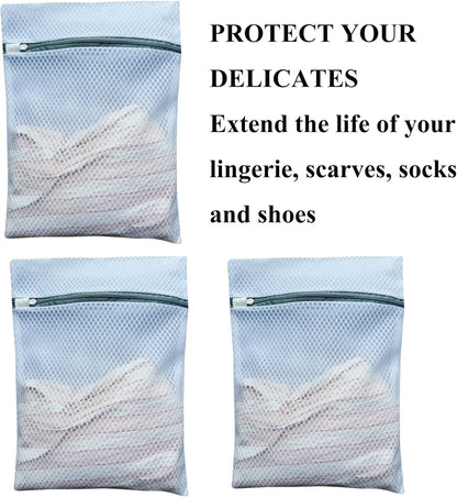 3Pcs Mesh Laundry Bags Durable Zipper Wash Bags for Delicates, Lingerie, Bras, Underwear, Baby Clothes, Shoe, Sock - Protect Garments in Washing Machine Pouch Net Bag Travel 12 x 16 Inches