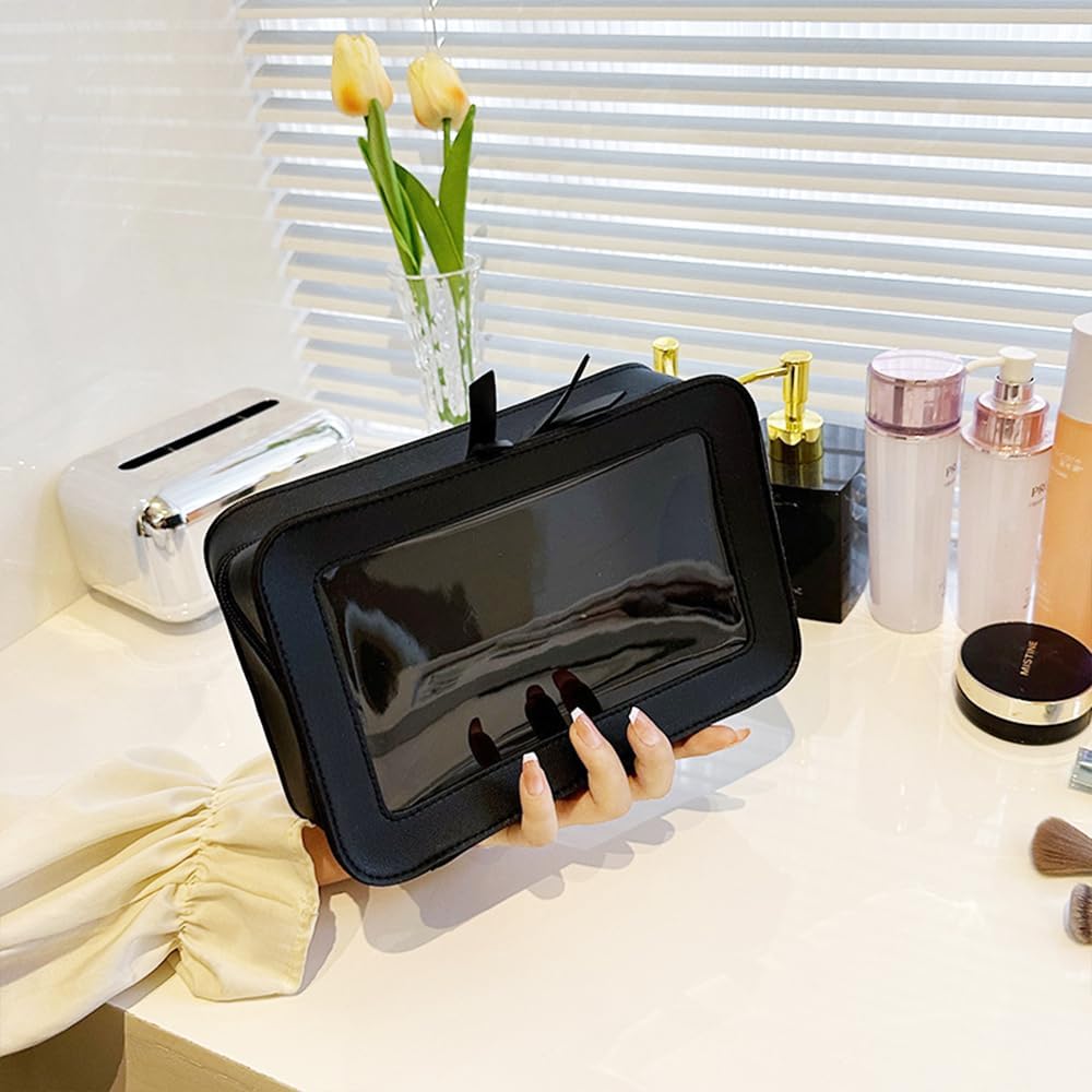 Clear Makeup Bag Small, TSA Approved Portable Toiletry Bag with Zipper Cosmetic Travel Bag Makeup Organizer Case Mini Makeup Pouch for Purse Car Organizer Bag for Women Men