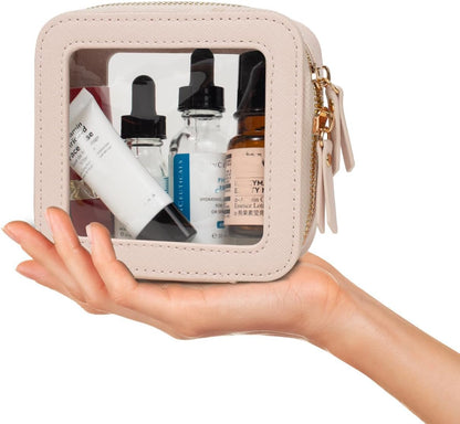 Clear Makeup Bag Small, TSA Approved Portable Toiletry Bag with Zipper Cosmetic Travel Bag Makeup Organizer Case Mini Makeup Pouch for Purse Car Organizer Bag for Women Men