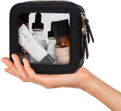 Clear Makeup Bag Small, TSA Approved Portable Toiletry Bag with Zipper Cosmetic Travel Bag Makeup Organizer Case Mini Makeup Pouch for Purse Car Organizer Bag for Women Men