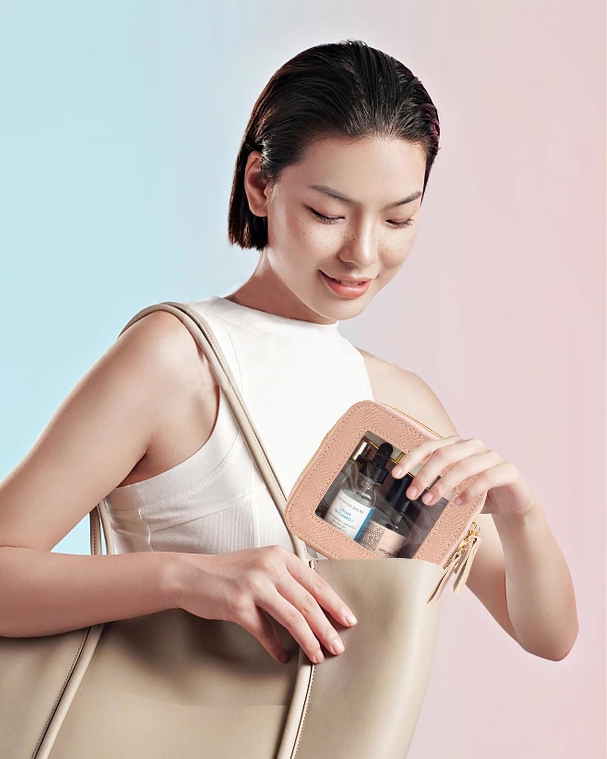 Clear Makeup Bag Small, TSA Approved Portable Toiletry Bag with Zipper Cosmetic Travel Bag Makeup Organizer Case Mini Makeup Pouch for Purse Car Organizer Bag for Women Men
