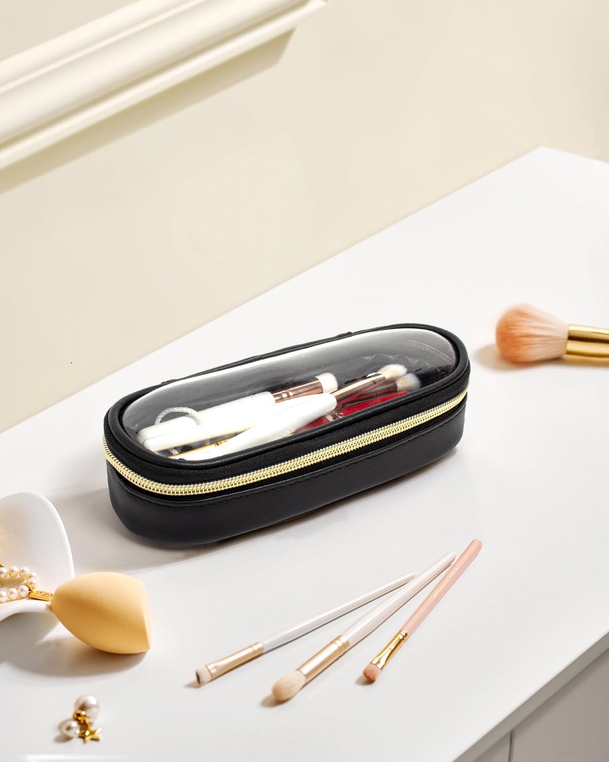 Clear Makeup Bag Small, TSA Approved Portable Toiletry Bag with Zipper Cosmetic Travel Bag Makeup Organizer Case Mini Makeup Pouch for Purse Car Organizer Bag for Women Men
