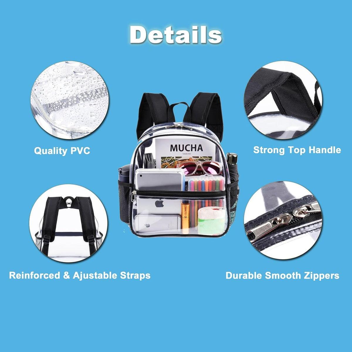 Fomaris Stadium Approved 12x6x12 - Clear Bag with Reinforced Straps, Durable PVC for Stadium Events, Sports, Festivals, Concerts, Games, Women & Men - Turquoise/Teal