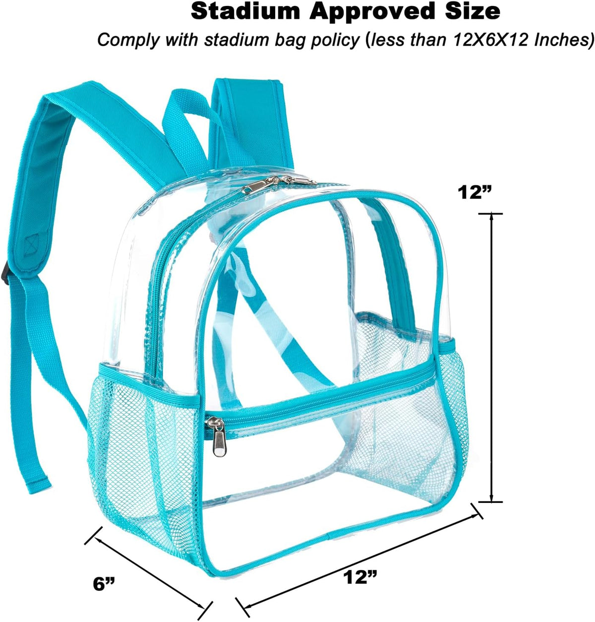 Fomaris Stadium Approved 12x6x12 - Clear Bag with Reinforced Straps, Durable PVC for Stadium Events, Sports, Festivals, Concerts, Games, Women & Men - Turquoise/Teal