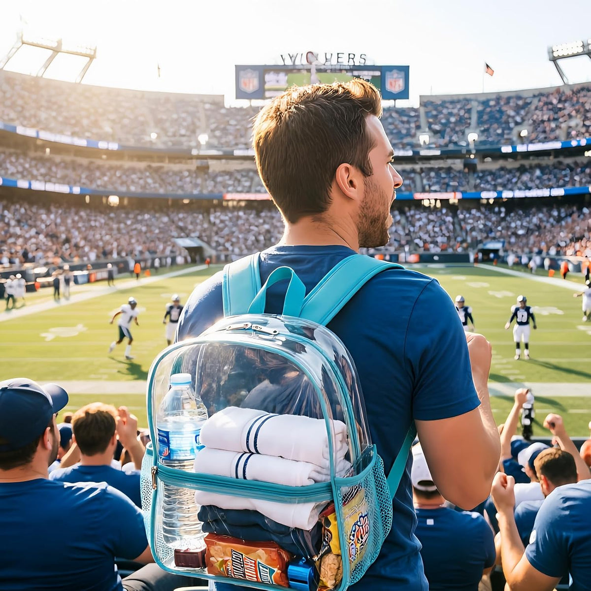 Fomaris Stadium Approved 12x6x12 - Clear Bag with Reinforced Straps, Durable PVC for Stadium Events, Sports, Festivals, Concerts, Games, Women & Men - Turquoise/Teal