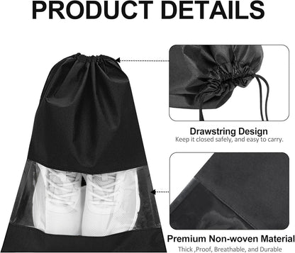 Travel Shoe Bags Set of 4 Waterproof Nylon with Zipper for Men & Women, Black