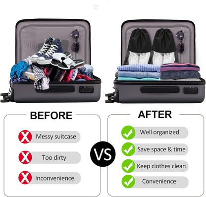 Travel Shoe Bags Set of 4 Waterproof Nylon with Zipper for Men & Women, Black