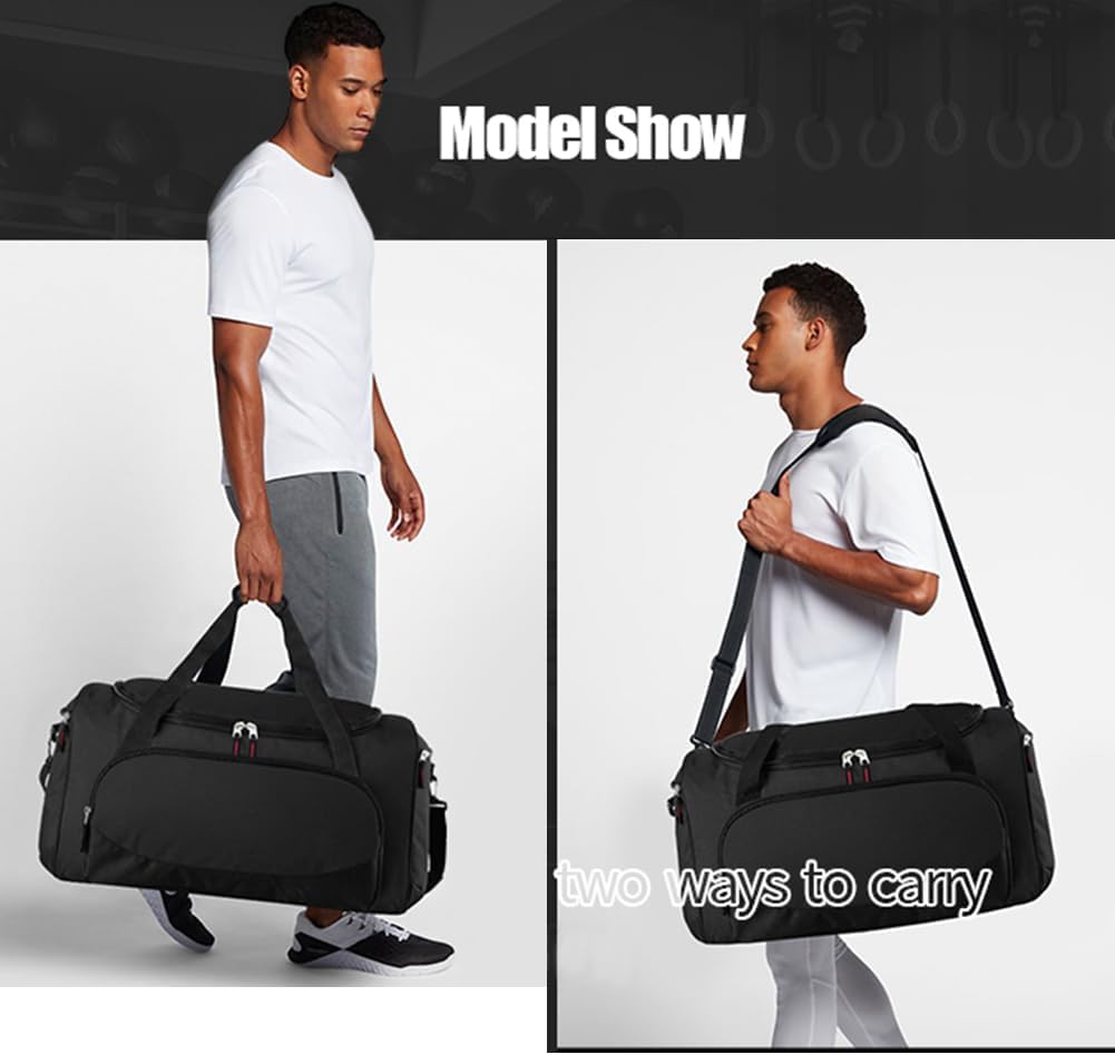 Uarition Gym Bag for Men - 50L Black Durable Large Duffle Bag for Travel, Workout, Fitness & Sport