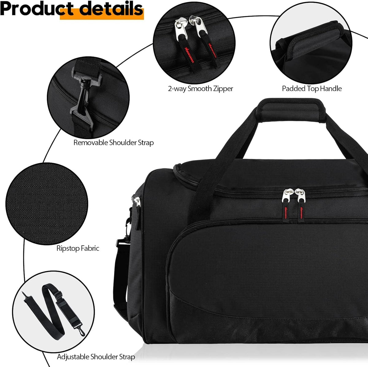 Uarition Gym Bag for Men - 50L Black Durable Large Duffle Bag for Travel, Workout, Fitness & Sport