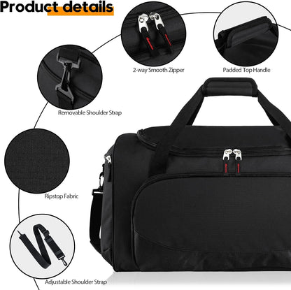Uarition Gym Bag for Men - 50L Black Durable Large Duffle Bag for Travel, Workout, Fitness & Sport