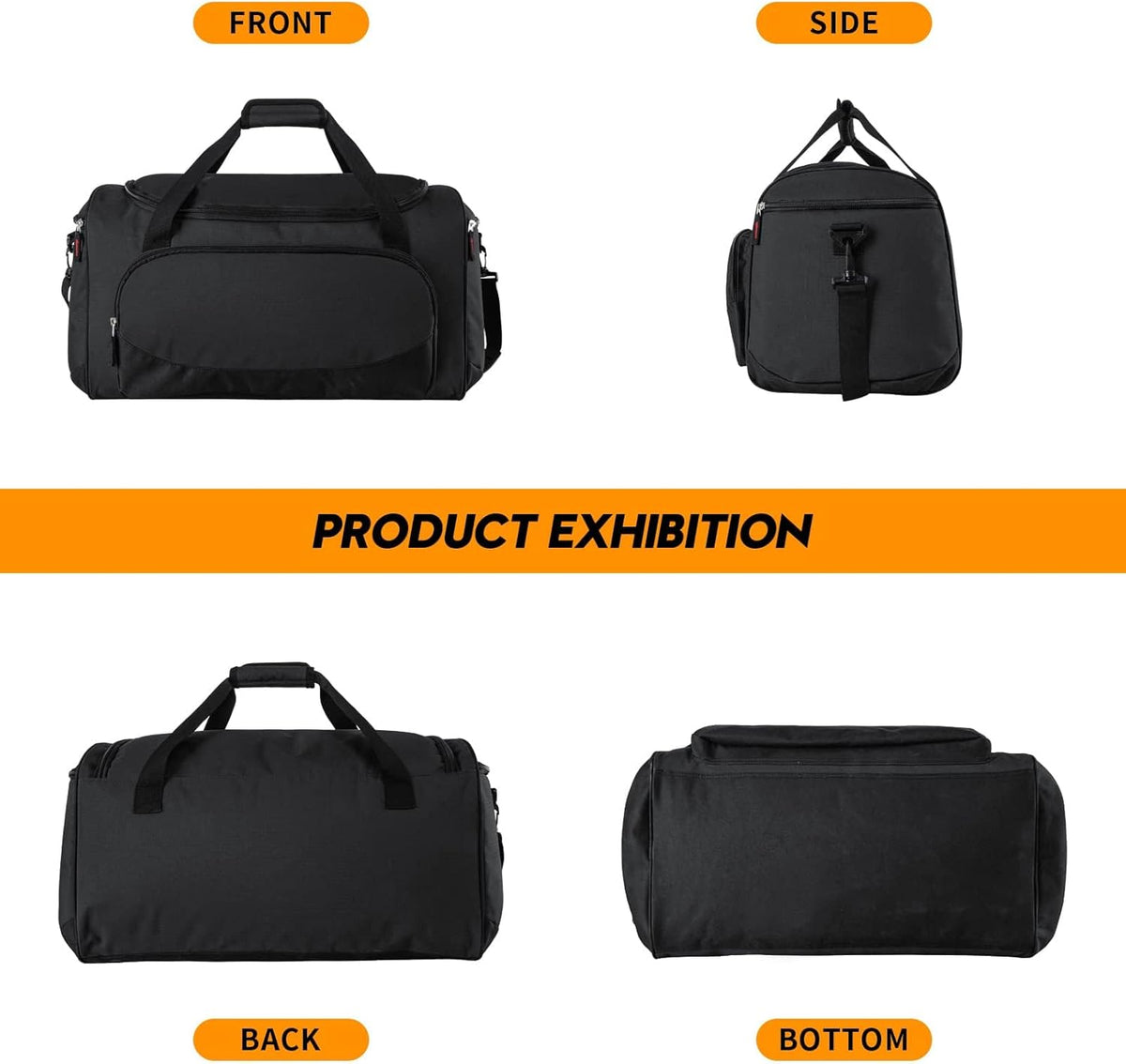 Uarition Gym Bag for Men - 50L Black Durable Large Duffle Bag for Travel, Workout, Fitness & Sport