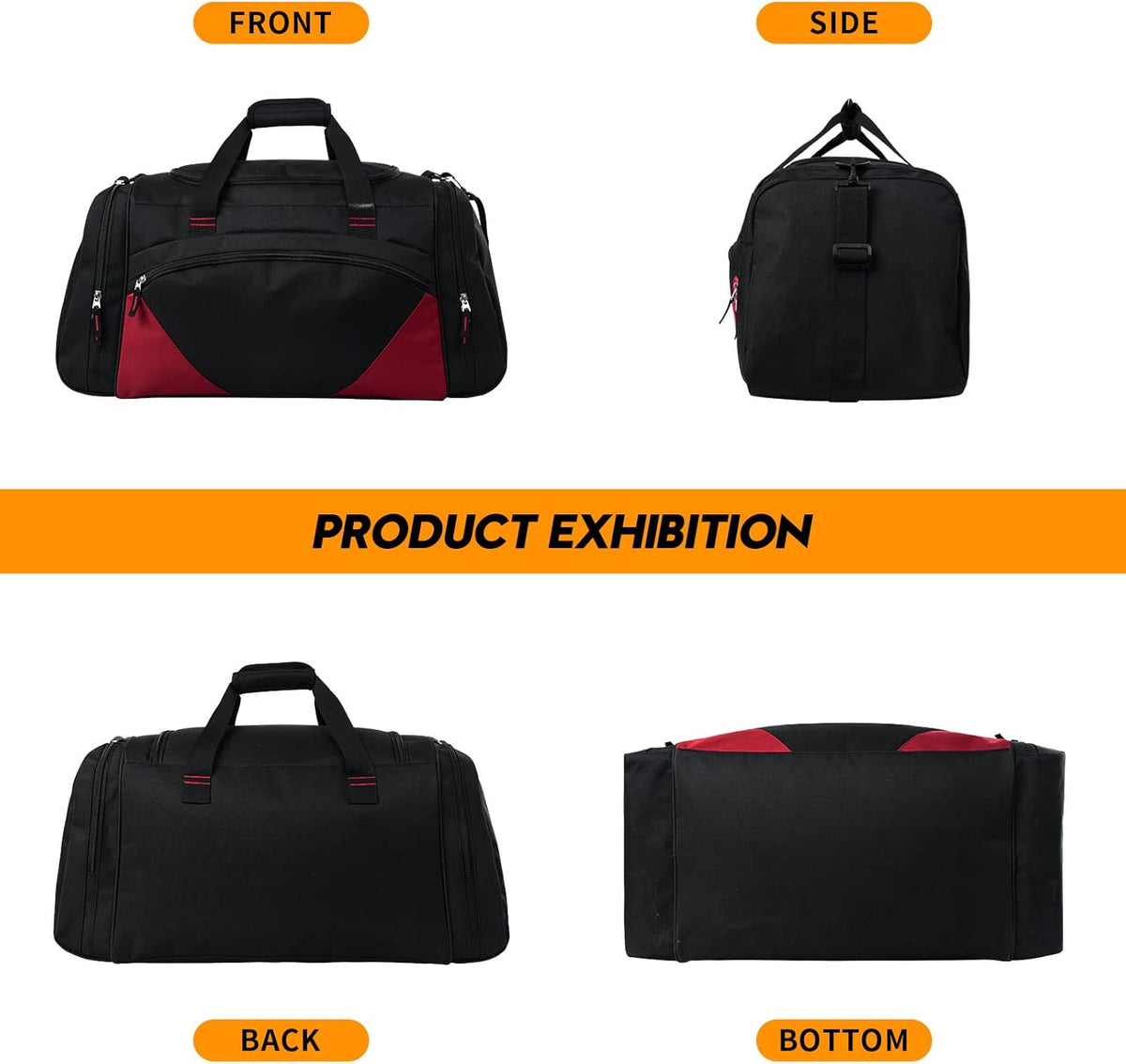 Uarition Gym Bag for Men - 50L Black Durable Large Duffle Bag for Travel, Workout, Fitness & Sport