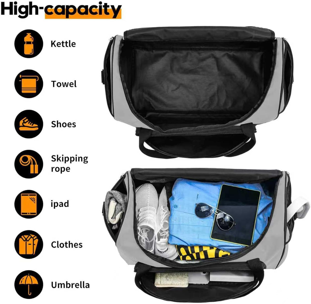 Uarition Gym Bag for Men - 50L Black Durable Large Duffle Bag for Travel, Workout, Fitness & Sport