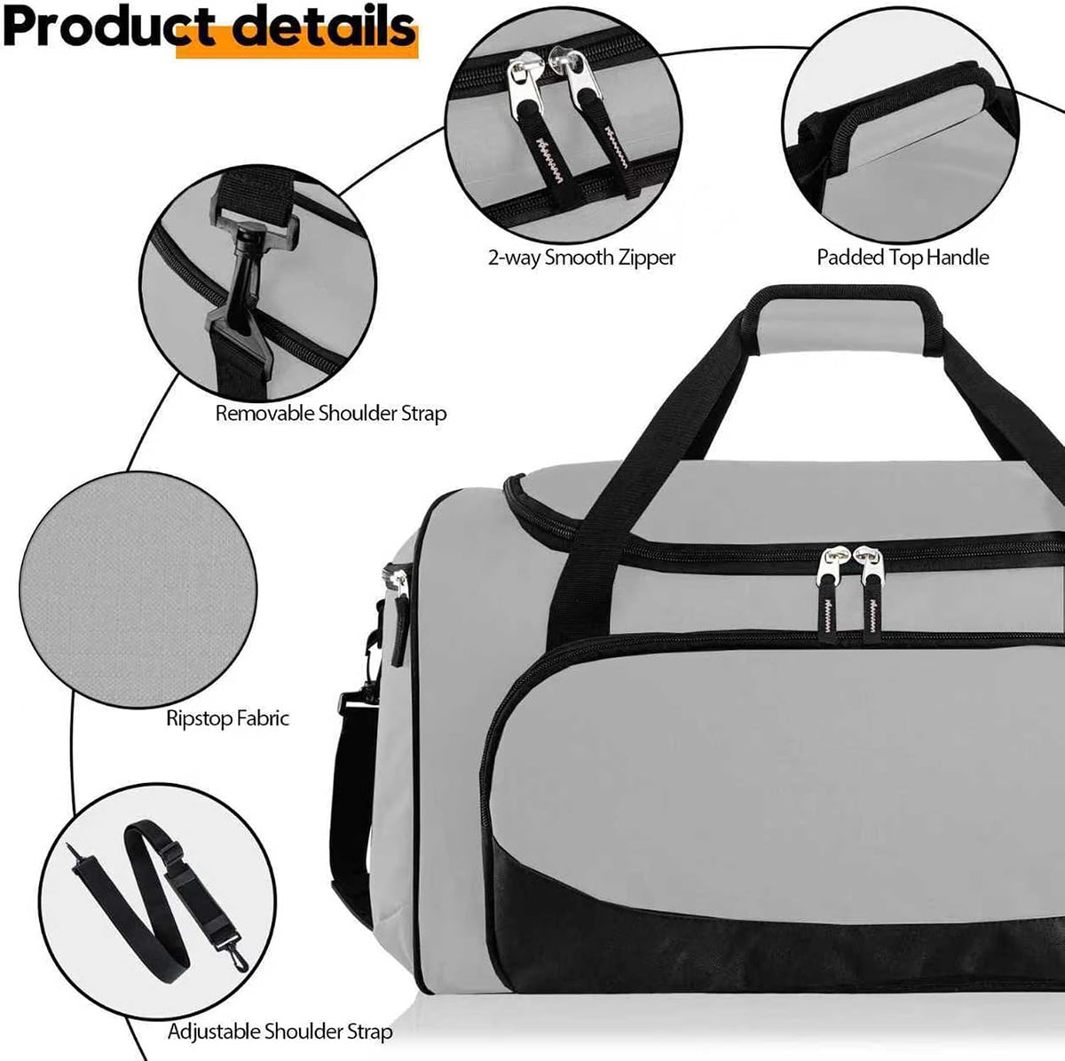 Uarition Gym Bag for Men - 50L Black Durable Large Duffle Bag for Travel, Workout, Fitness & Sport