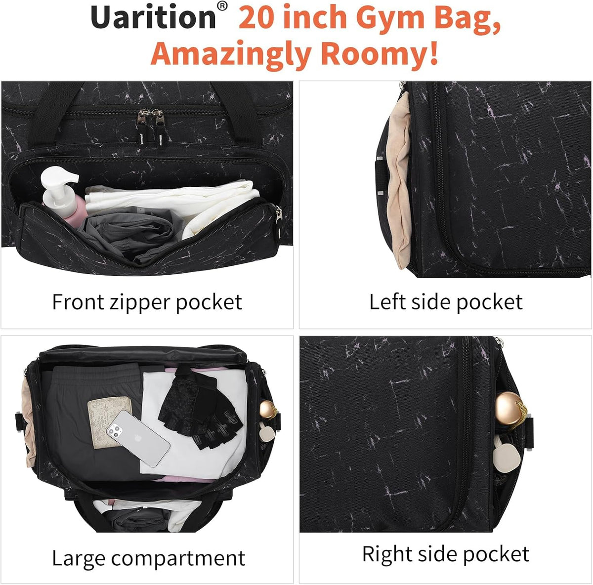 Uarition Gym Bag for Men - 50L Black Durable Large Duffle Bag for Travel, Workout, Fitness & Sport